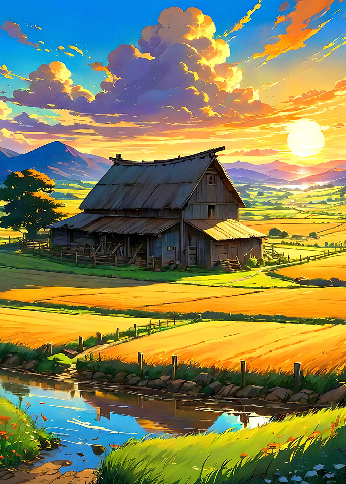 Sunset Farm Scene