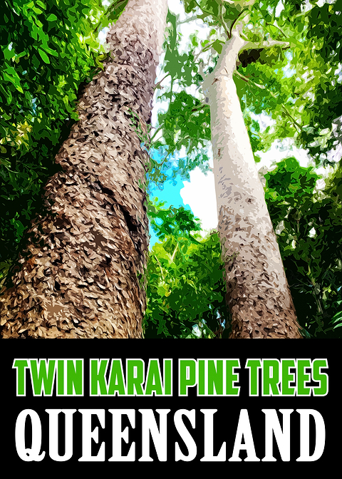 Twin Karai Pine Trees — vintage travel poster on metal