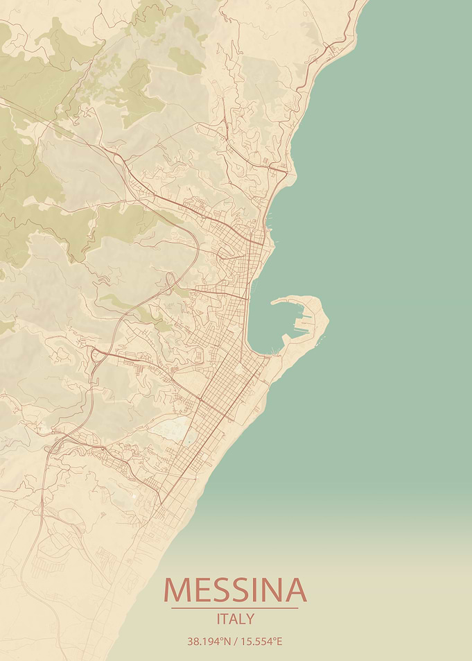 Messina Italy Vintage Style City Map