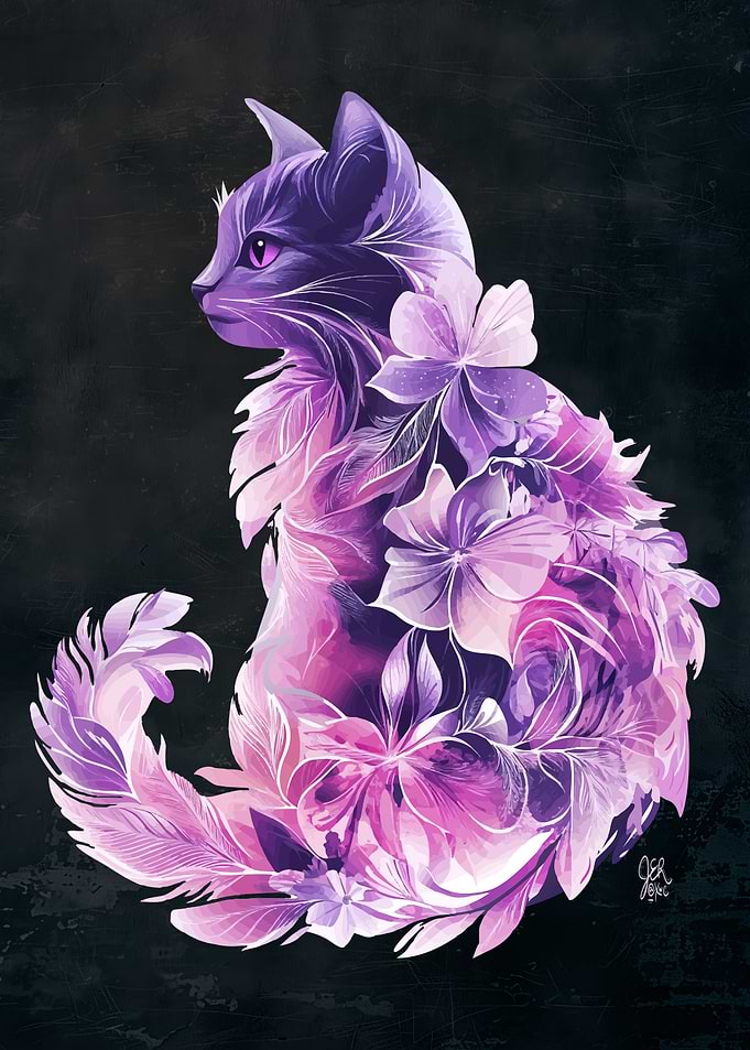 Purple Feather Flowered Cat