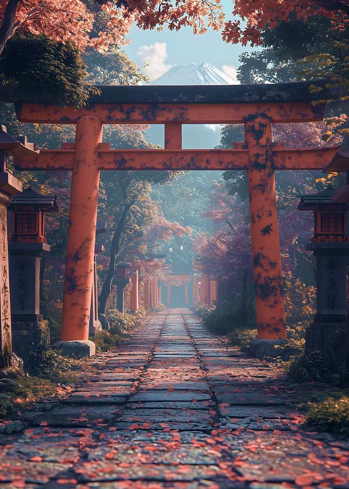 Japanese Shrine Path torii gate Fuji Japan