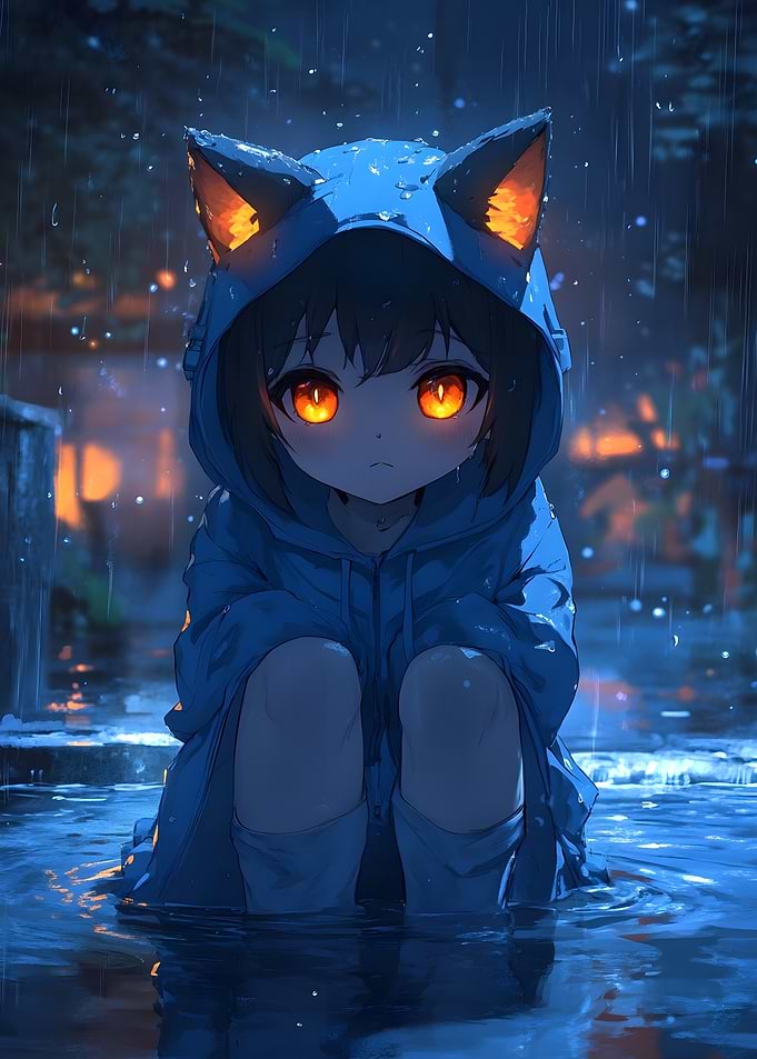 Anime Girl in Rain