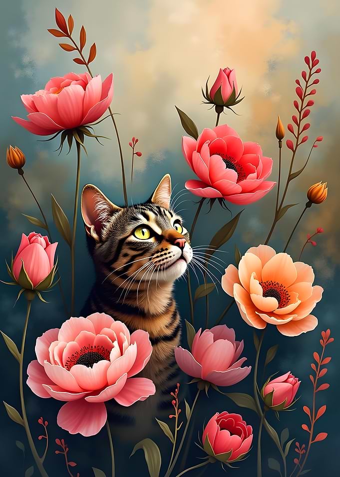 Cat and flowers
