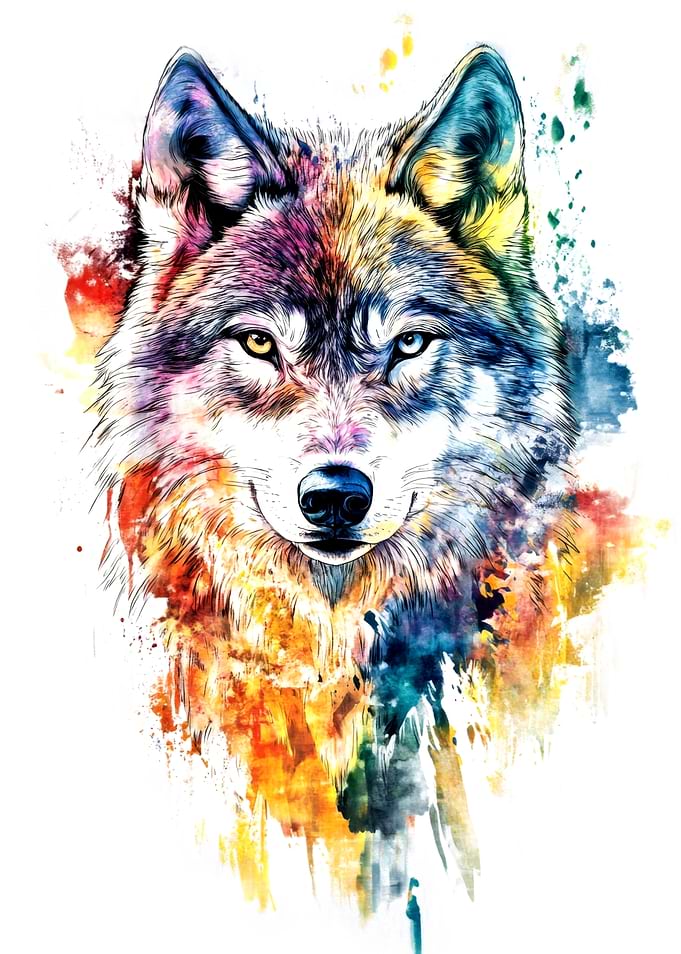 Colorful Wolf Watercolor