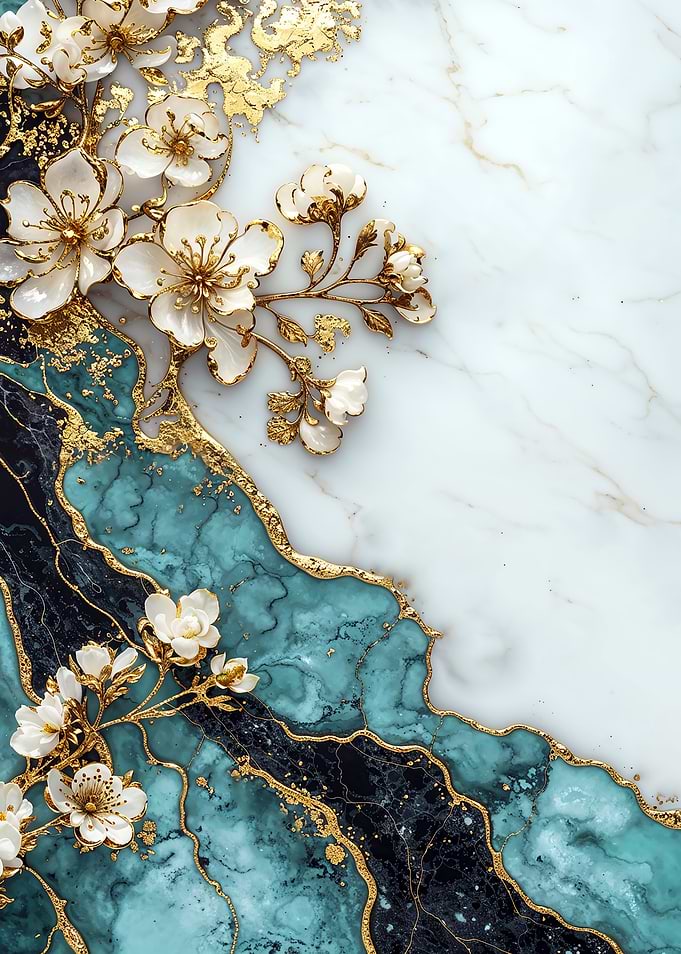 Gold & Marble Floral Art