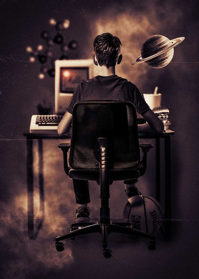 Gamer in Retro Setting