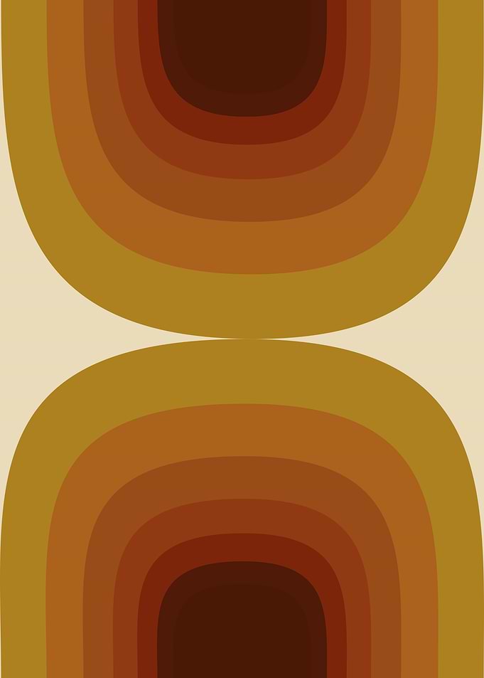 Vintage 70s Retro Geometric Mid Century Art in Ochre and Brown