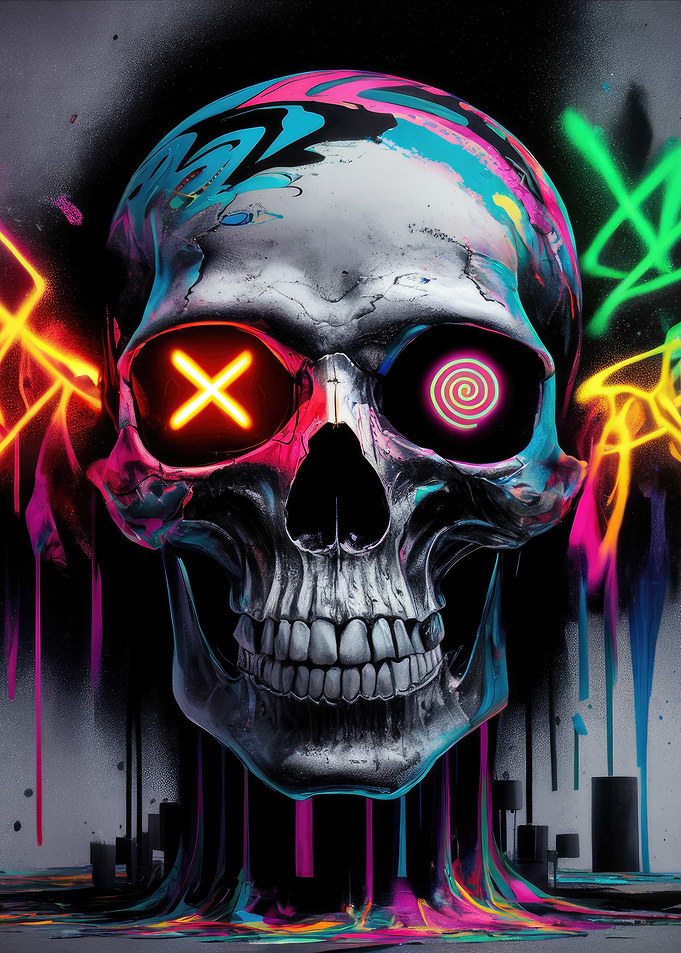 Neon Cyberpunk Skull Art