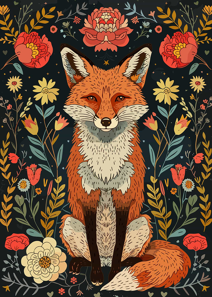 Fox in Floral Garden
