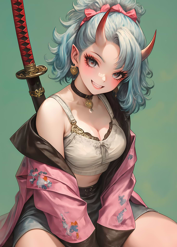 Anime Girl with Horns and Katana