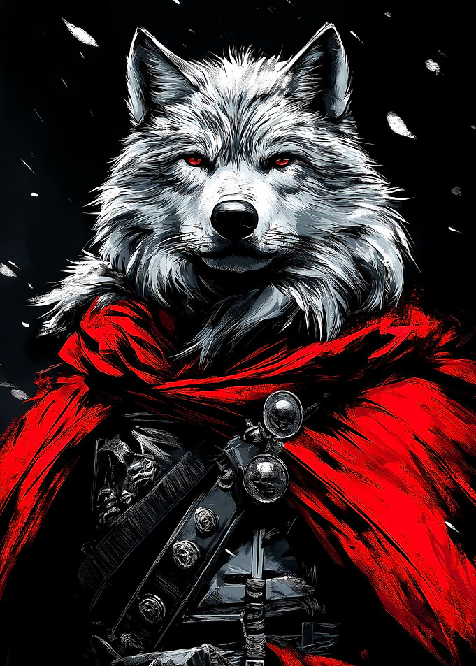 White Wolf with Red Cape