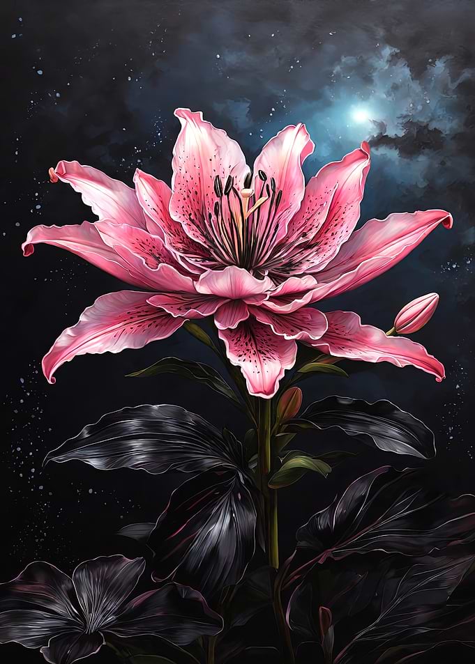 Pink Lily in Night Sky