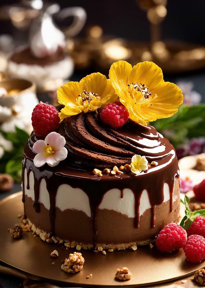 Chocolate Cake with Flowers