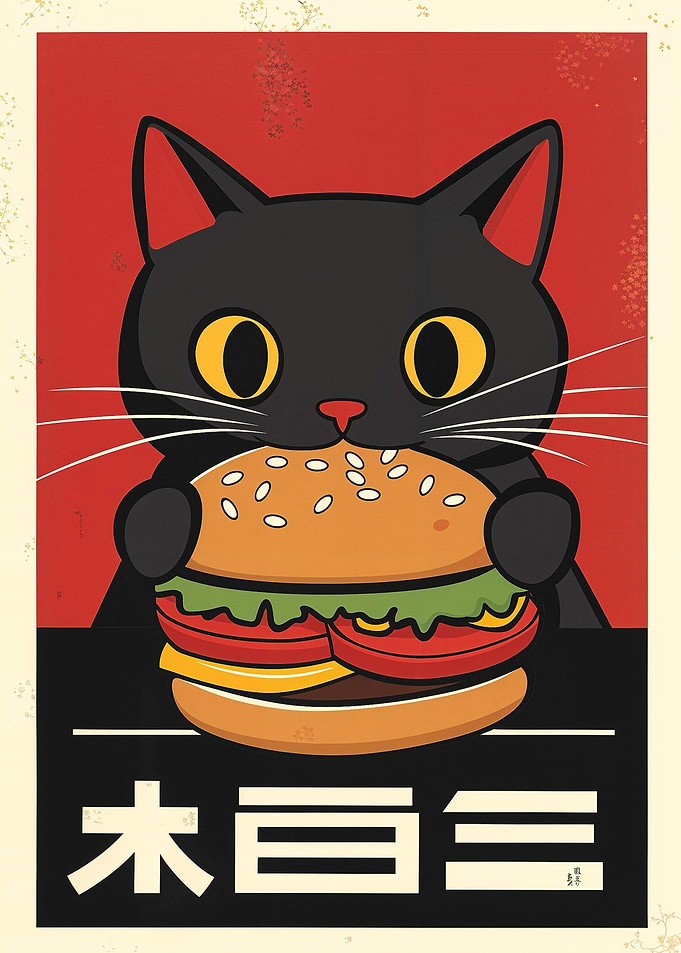 Cat Eating Burger
