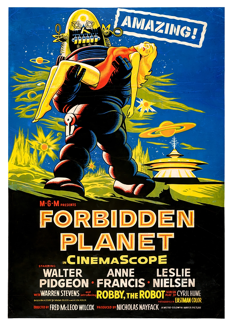 Forbidden Planet Movie Poster — vintage film art printed on metal