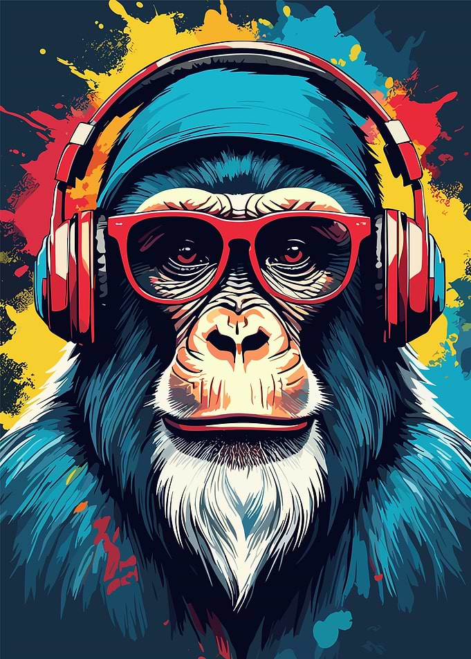 Watercolor Gaming Chimpanzee Video Game