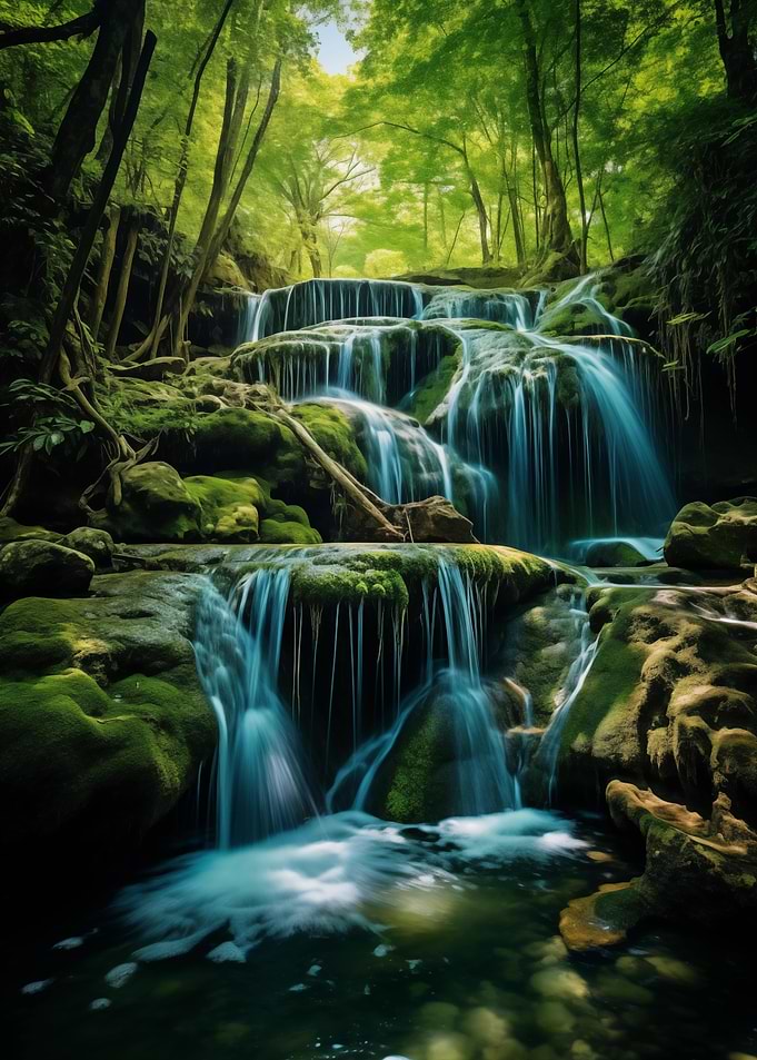 Waterfall in Lush Forest