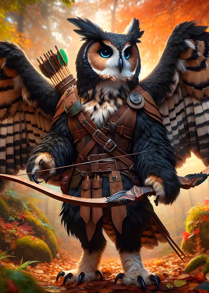 Owl Archer in Autumn Forest