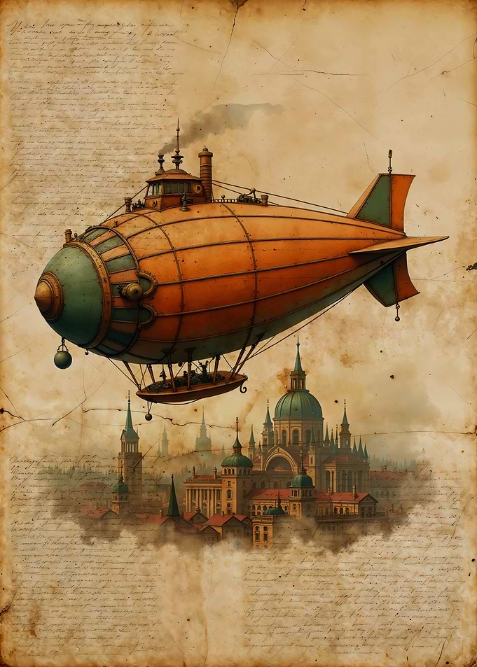 Steampunk Airship Over City