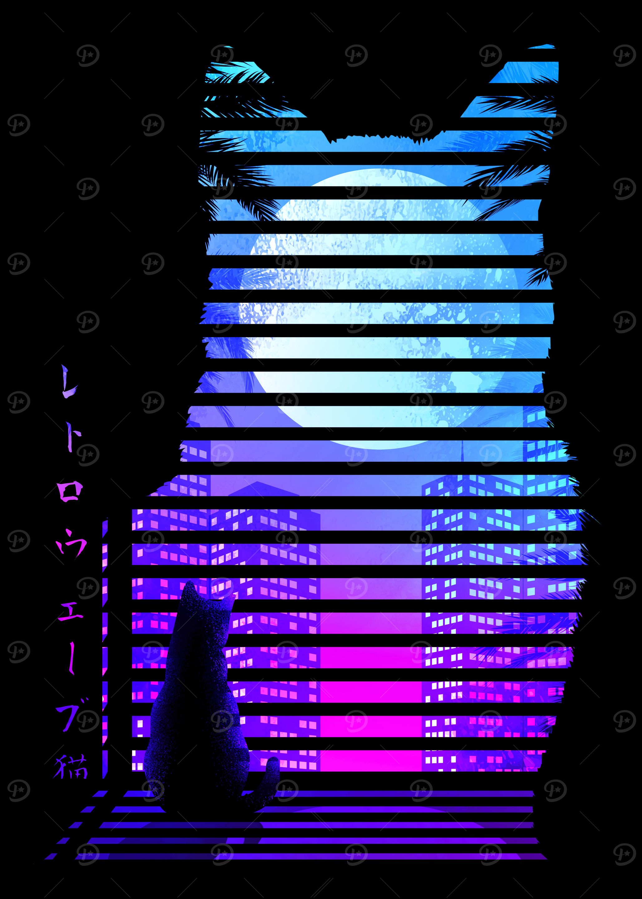 Negative Retrowave Black Cat