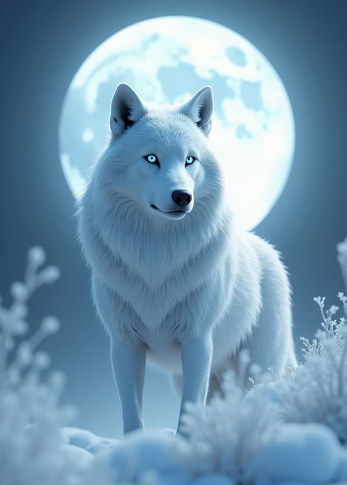 White Wolf Under Full Moon