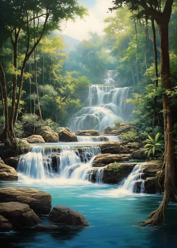 Waterfall in Lush Forest