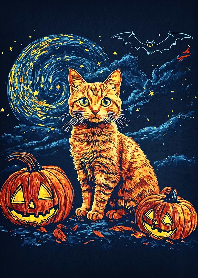Halloween Cat & Pumpkins