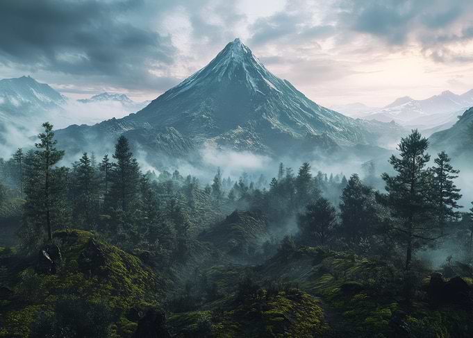 Volcano Misty Mountain Landscape