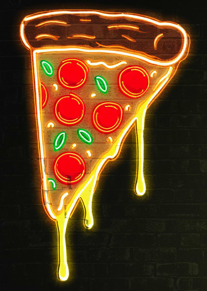 Neon Pizza Slice on a Wall Acrylic Artwork