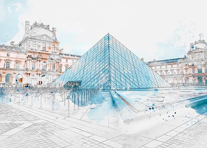Louvre Pyramid Watercolor