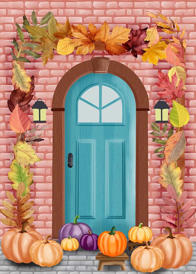 Autumn Doorway with Pumpkins