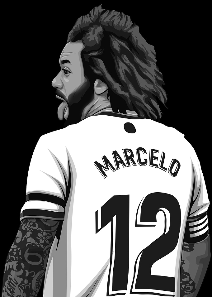Marcelo Football Illustration Black and White Version