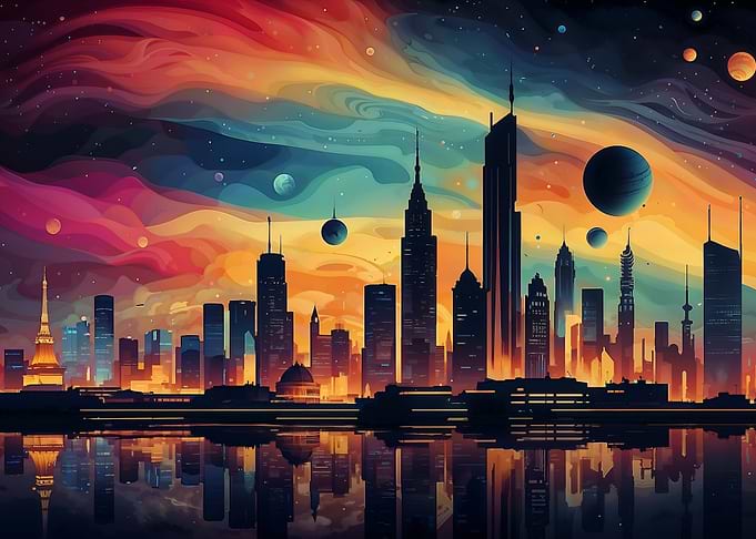 Futuristic Cosmic Cityscape