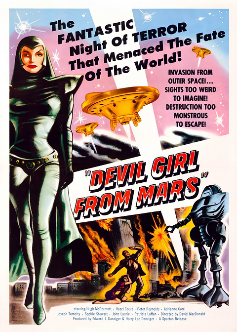 Devil Girl From Mars Movie Poster — vintage film art printed on metal
