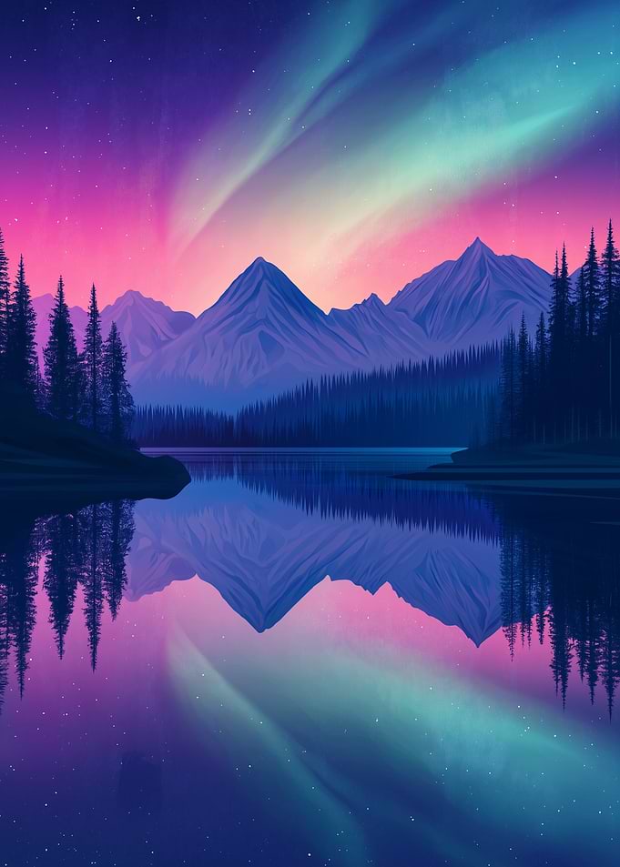 Northern Lights Mountain Lake