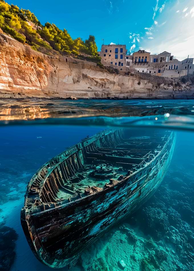 Sunken Ship & Coastal Town