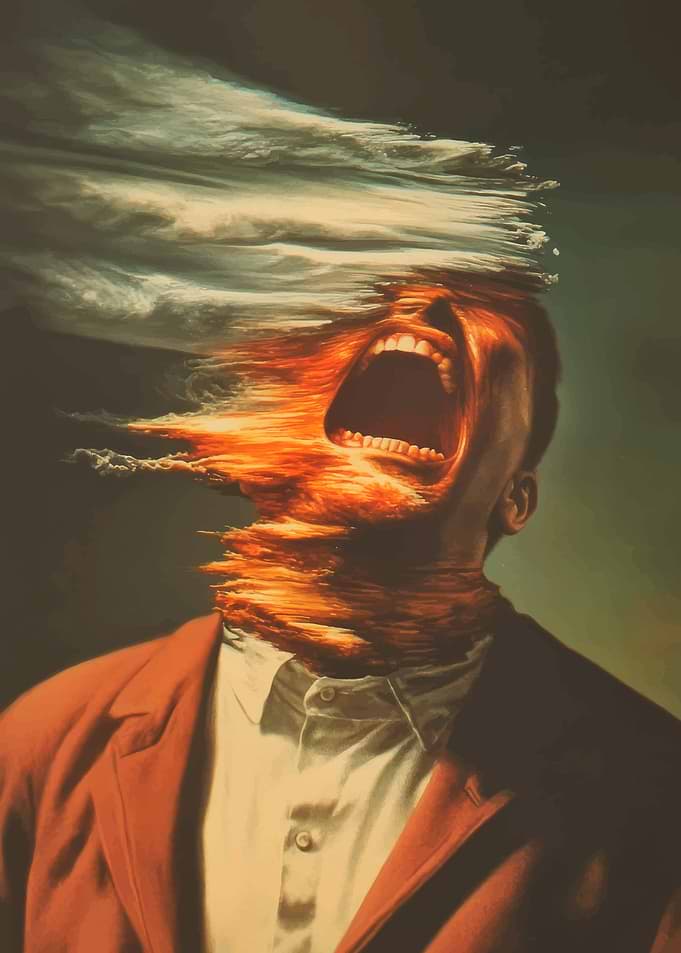 Man Disintegrating into Clouds