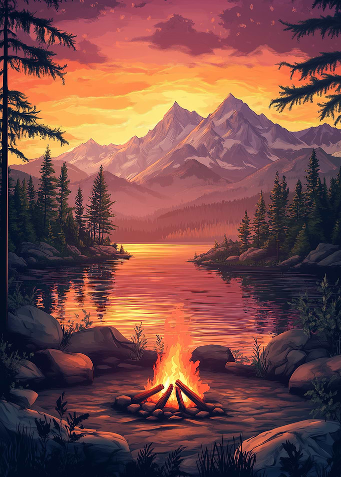 Campfire Sunset Mountains