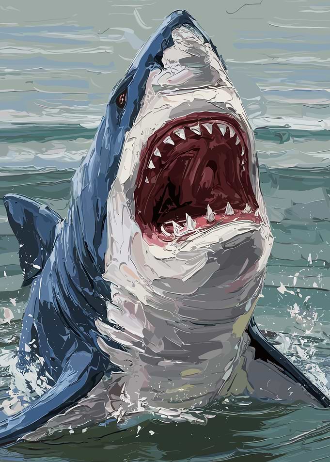 White Shark Attack Paintin
