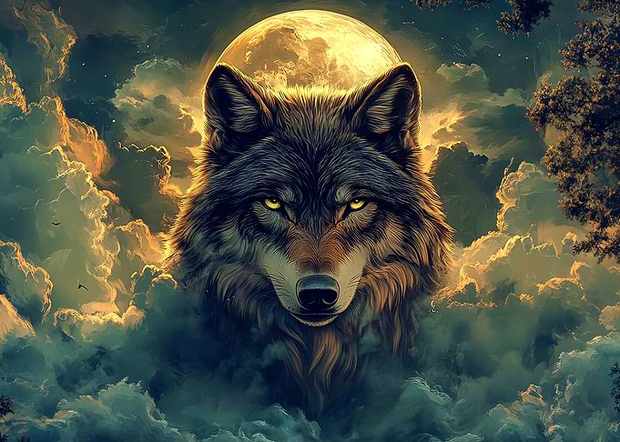 Wolf Under Full Moon