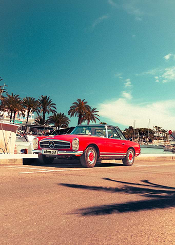 Red Classic Mercedes by the Sea