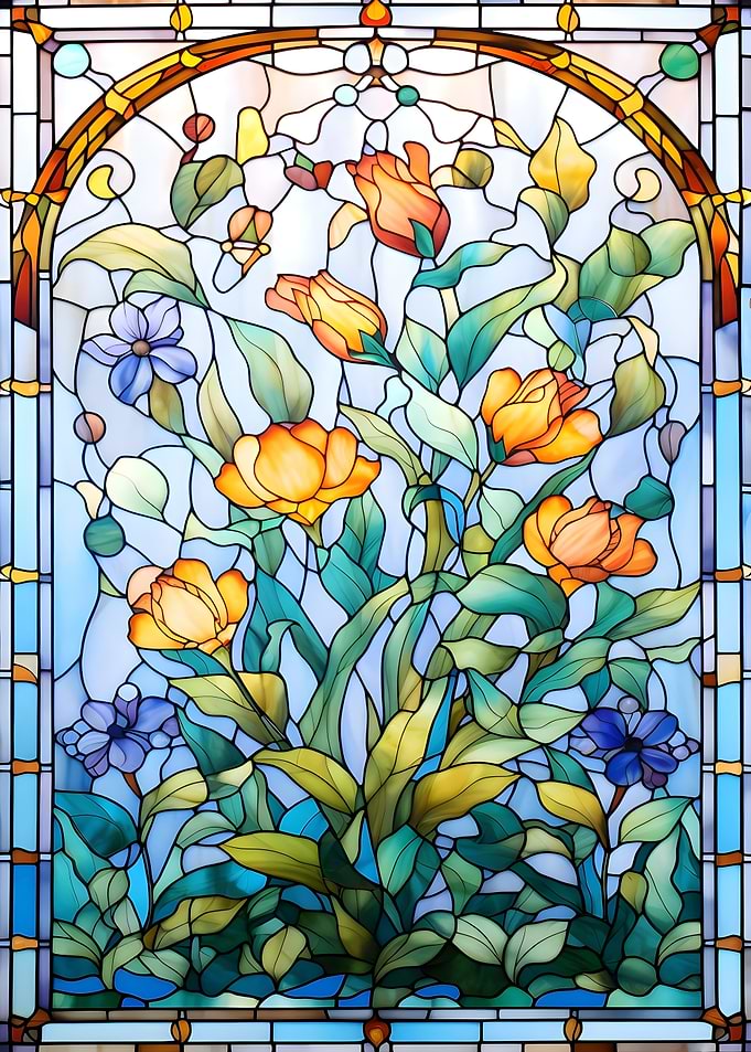 Stained Glass Floral Panel