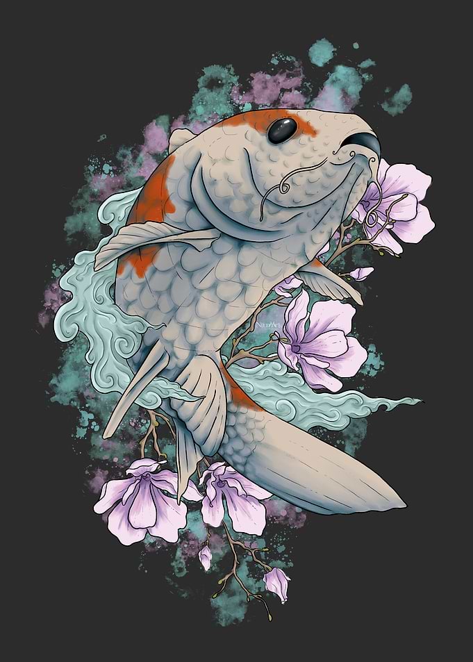 Koi Fish with Cherry Blossoms