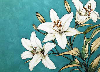 White Lilies on Teal