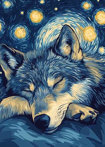 Wolf in Starry Night