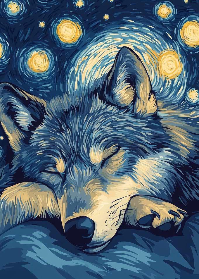 Wolf in Starry Night