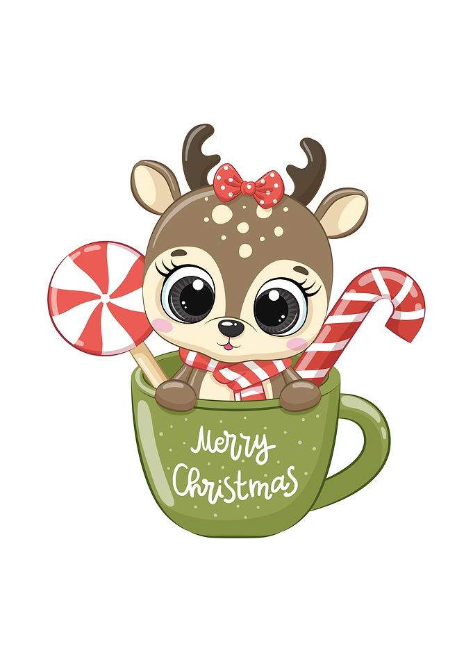Cute Christmas Reindeer in Mug