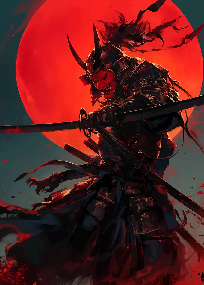 Samurai with Red Moon