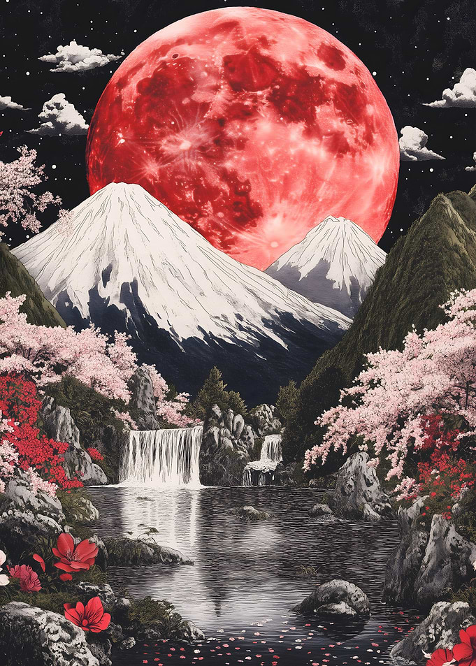 Red Moon Fuji Mountain