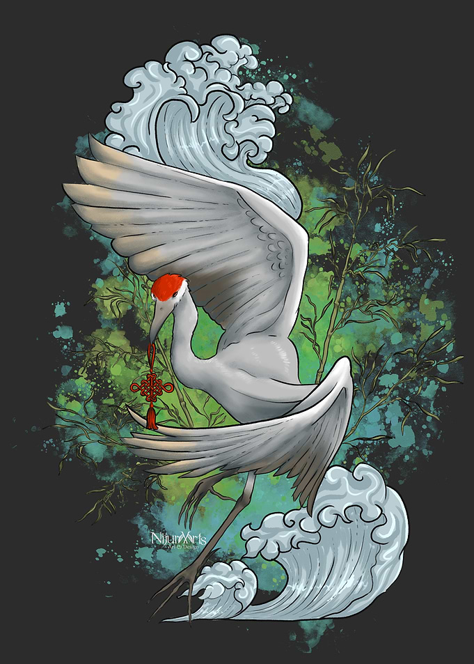 Watercolor japanese Crane